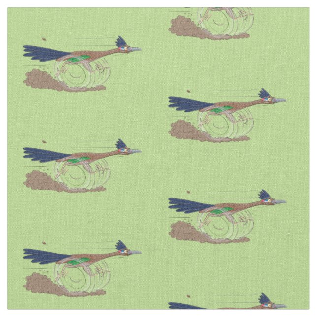 Funny roadrunner desert bird cartoon illustration fabric (Close Up)