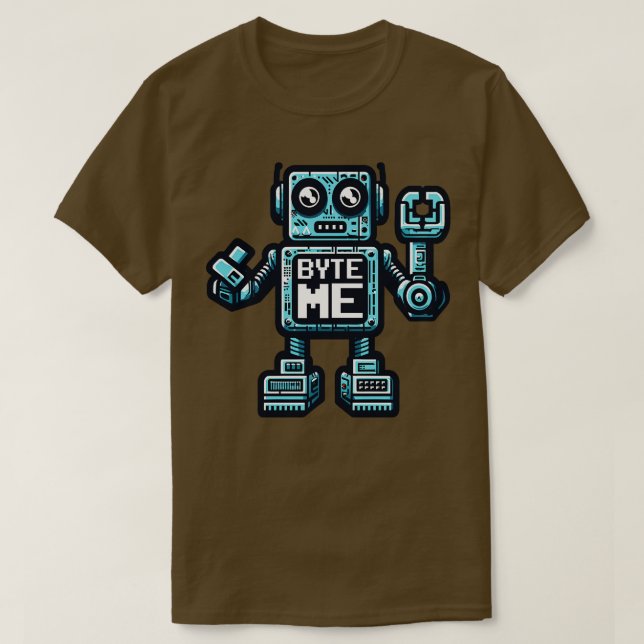 Funny Robot AI AGI Humour Byte Me T-Shirt (Design Front)