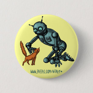 Funny robot and cat button design