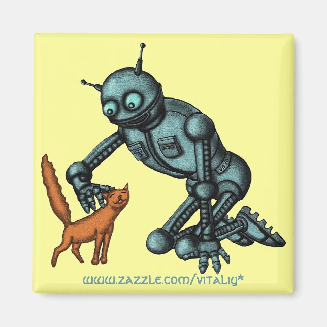 Funny robot and cat magnet design (Front)