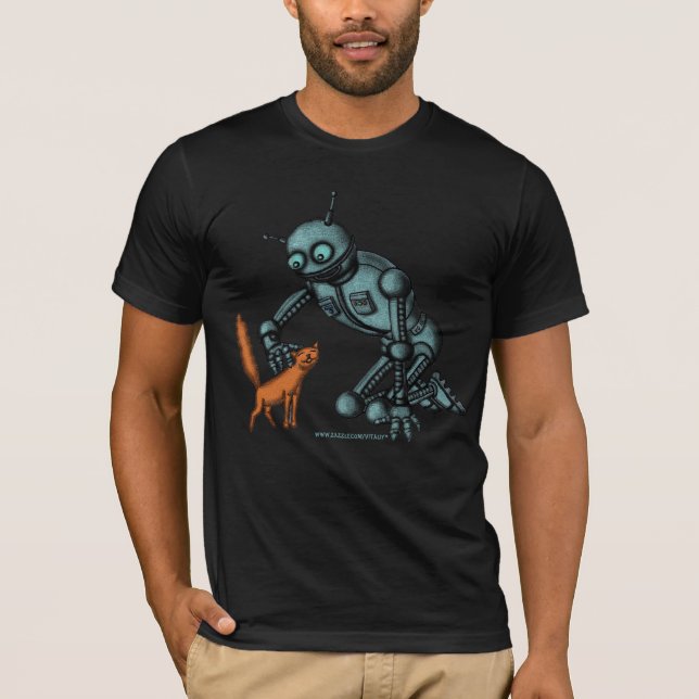 Funny robot and cat t-shirt design (Front)