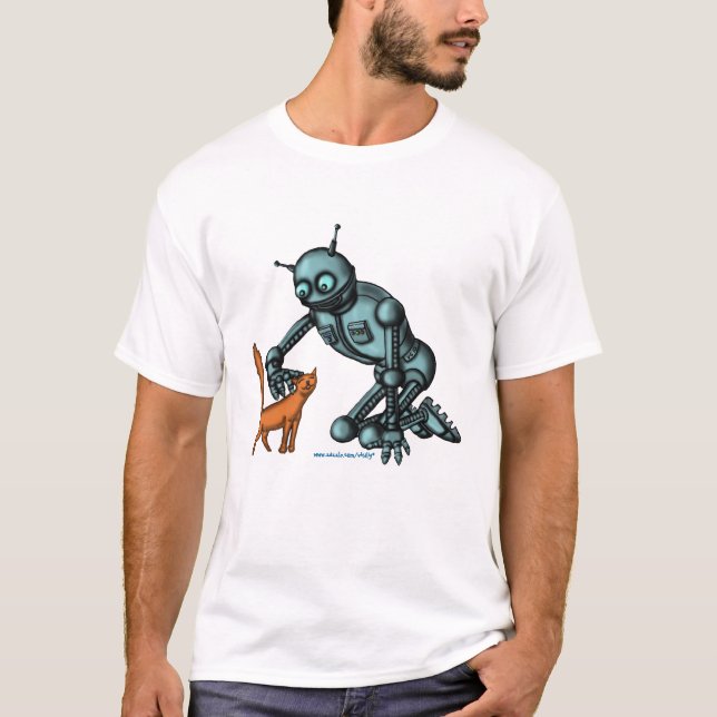 Funny robot and cat t-shirt design (Front)
