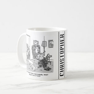 Funny Robot Cartoon. Wife is in Bed with a Robot Coffee Mug
