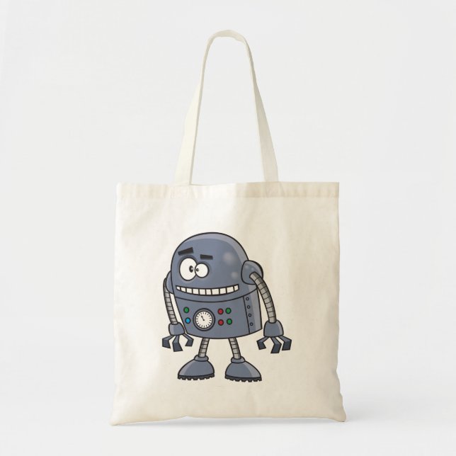 Funny Robot Character Cute Blue Retro Tote Bag (Front)