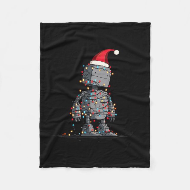 Funny Robot Christmas Graphics Lights Lover Long S Fleece Blanket (Front)