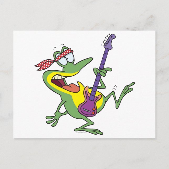 funny rock and roll bass guitar froggy frog postcard (Front)