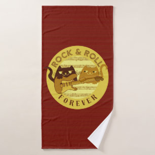Funny Rock and Roll Music Cats and Electric Guitar Bath Towel