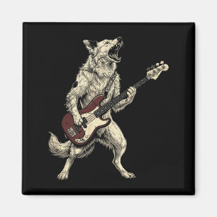 Funny Rock Border Collie Playing Guitar Retro Dog Magnet