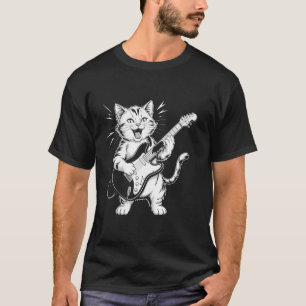 Funny Rock Cat Playing Guitar Cat Guitar T-Shirt