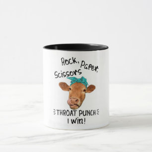 Funny Rock Paper Scissors Throat Punch/Cow Mug