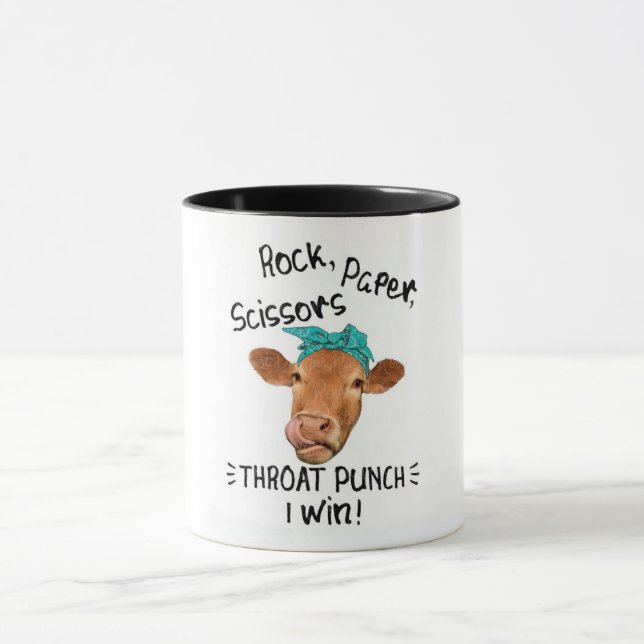 Funny Rock Paper Scissors Throat Punch/Cow Mug (Center)