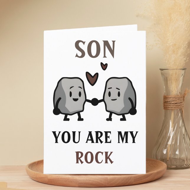 Funny Rock Pun Joke Humour Cute Son Happy Birthday Thank You Card (funny you are my rock birthday card for son)
