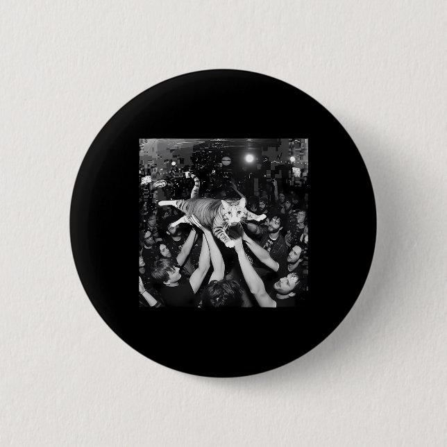 Funny Rock Show Cat Meme Cute Tabby Kitten Crowd S 2 Inch Round Button (Front)