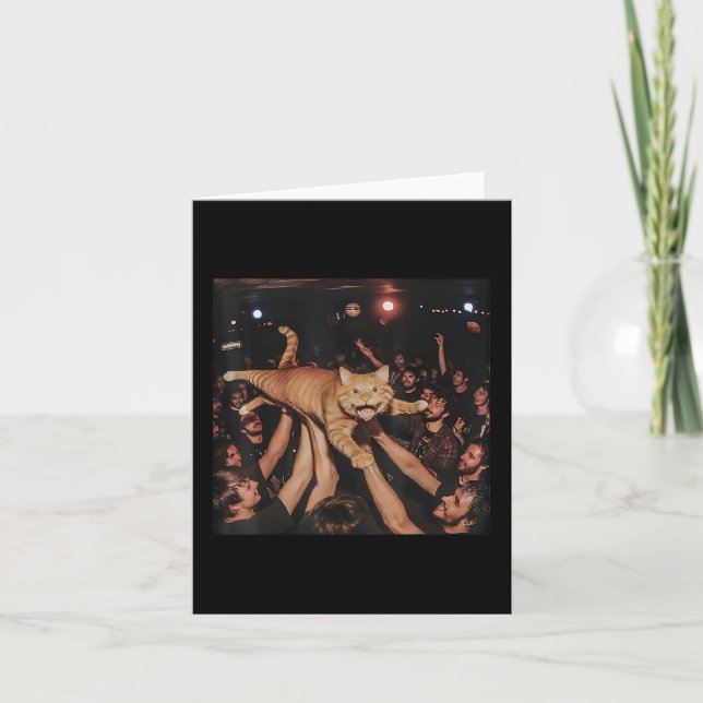 Funny Rock Show Cat Meme Cute Tabby Kitten Crowd S Card (Front)