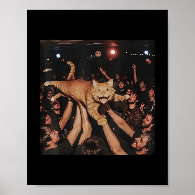 Funny Rock Show Cat Meme Cute Tabby Kitten Crowd S Poster (Front)