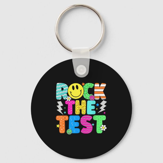 Funny Rock The Test Testing Day Teacher Student Mo Keychain (Front)