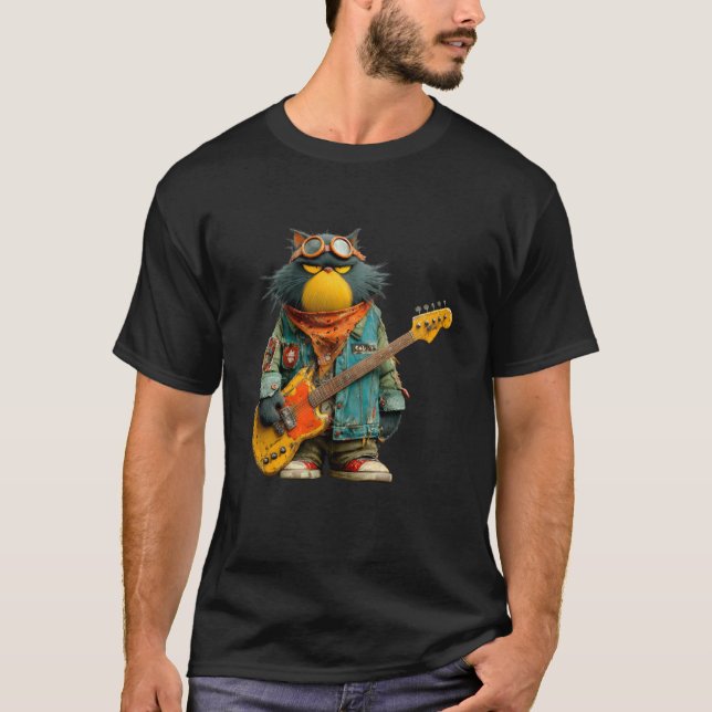 Funny Rocker Cat T-Shirt (Front)
