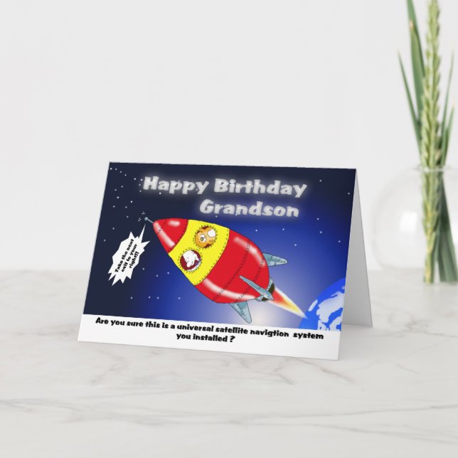 Funny Rocket Birthday Grandson Card (Front)