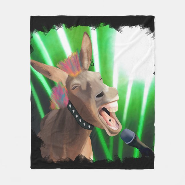 Funny Rockstar Donkey Fleece Blanket (Front)
