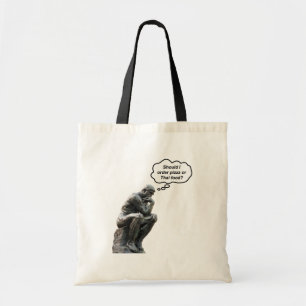 Funny Rodin Thinker Statue - Pizza or Thai Food? Tote Bag