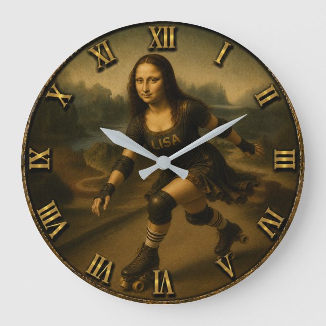 Funny Roller Skating Mona Lisa Skater Gift Large Clock (Front)