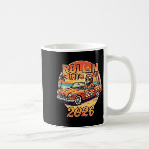Funny Rollin Into 2026 Retro Car Sunset Vibes Artw Coffee Mug
