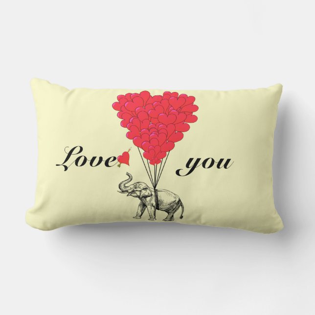 Funny romantic elephant Valentines Lumbar Pillow (Front)