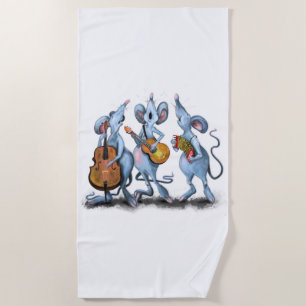Funny Romantic Mouse Band - Cartoon Animal Drawing Beach Towel