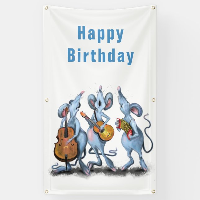 Funny Romantic Mouse Band - Happy Birthday Banner (Vertical)