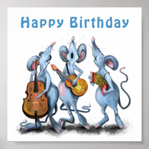 Funny Romantic Mouse Band - Happy Birthday Poster
