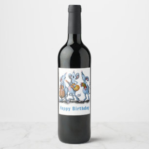 Funny Romantic Mouse Band - Happy Birthday Wine Label