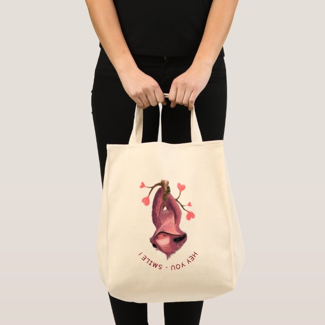 Funny Romantic Sloth Smile Cartoon - Customizable Tote Bag (Front (Product))