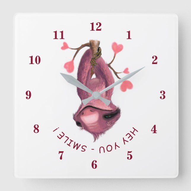 Funny Romantic Sloth Wall Clock - Smile Your Text (Front)