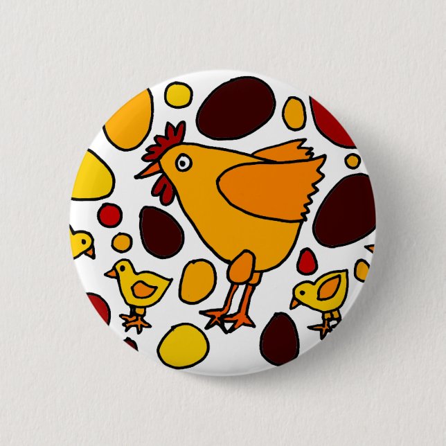 Funny Rooster and Chickens Art Abstract 2 Inch Round Button (Front)