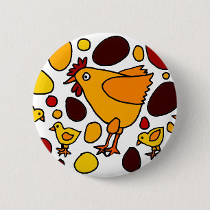Funny Rooster and Chickens Art Abstract 2 Inch Round Button