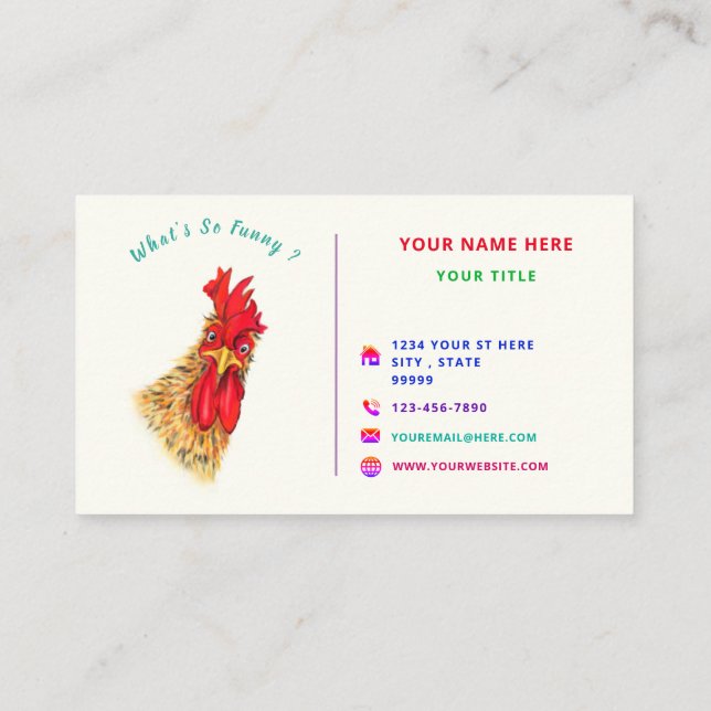 Funny Rooster Business Card Design Your Own (Back)