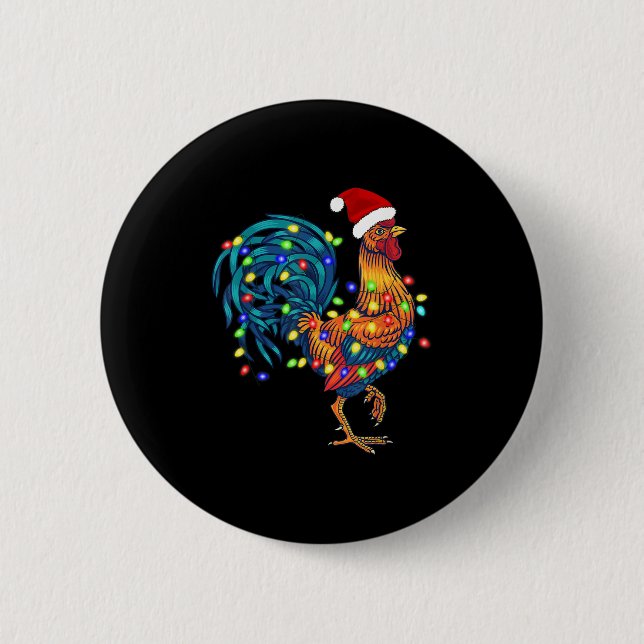 Funny Rooster Chicken Christmas Lights Pajama Farm 2 Inch Round Button (Front)