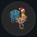 Funny Rooster Chicken Christmas Lights Pajama Farm Classic Round Sticker<br><div class="desc">Funny Rooster Chicken Christmas Lights Pajama Farmer</div>