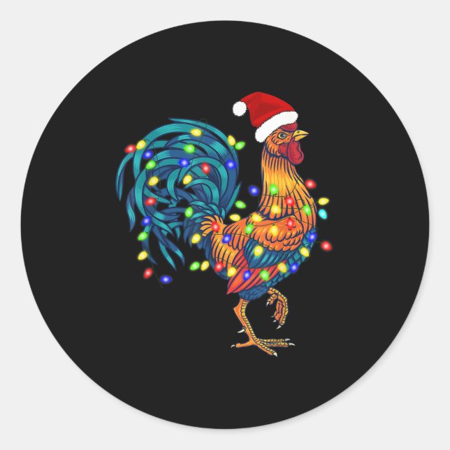 Funny Rooster Chicken Christmas Lights Pajama Farm Classic Round Sticker (Front)