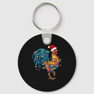 Funny Rooster Chicken Christmas Lights Pajama Farm Keychain