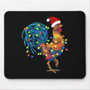 Funny Rooster Chicken Christmas Lights Pajama Farm Mouse Pad
