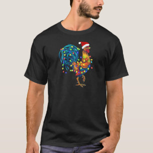 Funny Rooster Chicken Christmas Lights Pajama Farm T-Shirt
