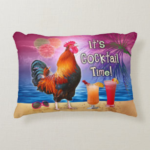 Funny Rooster Chicken Cocktails Tropical Beach Sea Decorative Pillow
