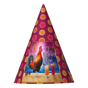 Funny Rooster Chicken Cocktails Tropical Beach Sea Party Hat