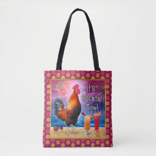Funny Rooster Chicken Cocktails Tropical Beach Sea Tote Bag