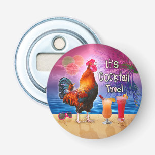 Funny Rooster Chicken Drinking Tropical Beach Sea Bottle Opener