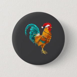 Funny Rooster Chicken Santa Christmas Lights Farme 2 Inch Round Button