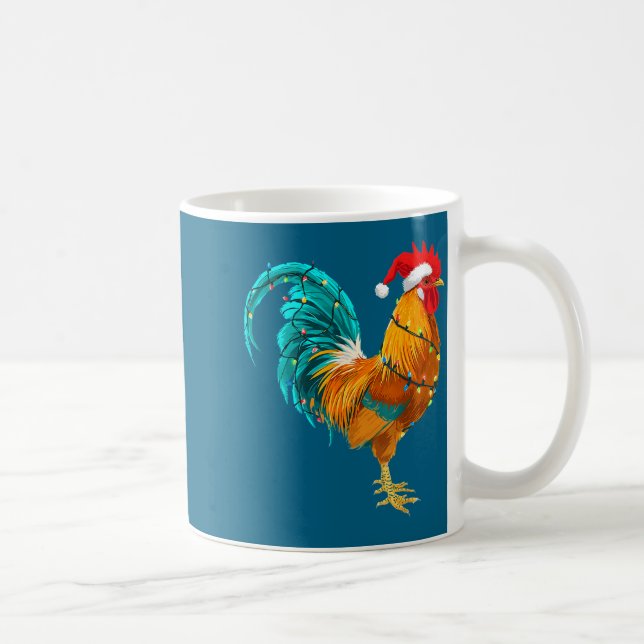 Funny Rooster Chicken Santa Christmas Lights Farme Coffee Mug (Right)