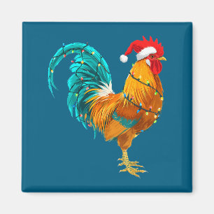 Funny Rooster Chicken Santa Christmas Lights Farme Magnet