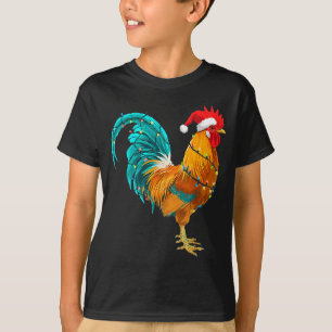 Funny Rooster Chicken Santa Christmas Lights Farme T-Shirt